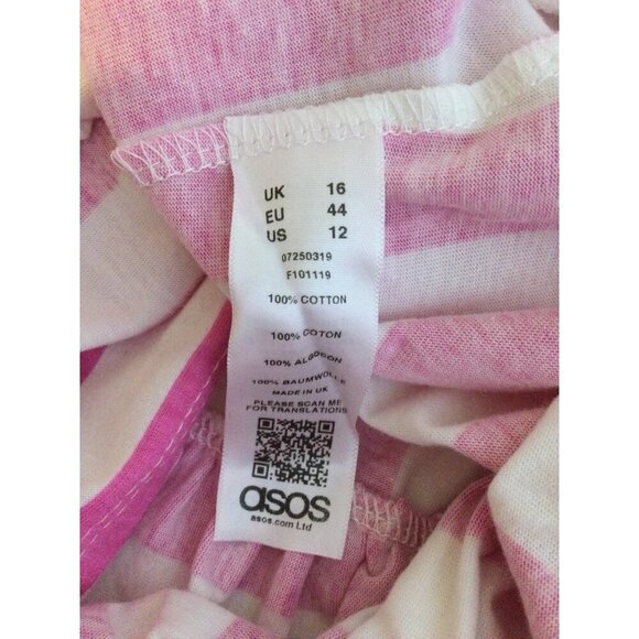 Asos Women's Stripe Ruffled Neckline Off Shoulder Mini Dress Pink White Us 12 - Picture 5 of 6